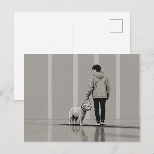 Carte Postale Garçon avec art chien (Devant / Derrière)