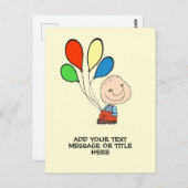 Carte Postale Garçon avec ballons Ajouter votre texte (Devant / Derrière)