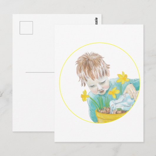 Carte Postale Garçon Avec Daffodiles (Devant / Derrière)