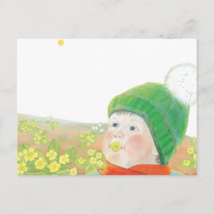 Carte Postale Garçon avec Primroses sauvages