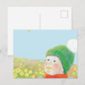 Carte Postale Garçon avec Primroses sauvages (Devant / Derrière)