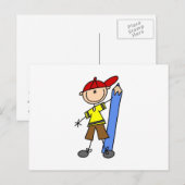 Carte Postale Garçon Bâton Avec Crayon (Devant / Derrière)