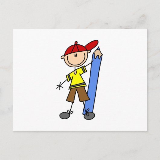 Carte Postale Garçon Bâton Avec Crayon (Devant)