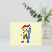 Carte Postale Garçon Bâton Avec Crayon (Debout devant)