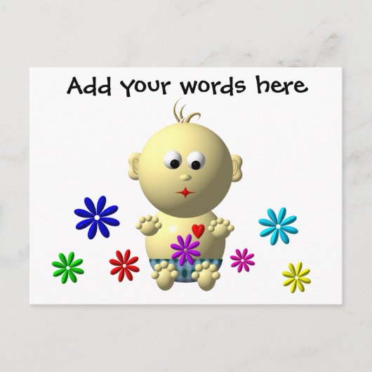 CARTE POSTALE GARÇON BÉBÉ AVEC 7 FLEURS (Devant)