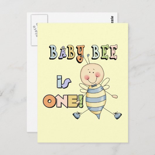 Carte Postale Garçon Bébé Bee 1er Anniversaire Tshirts et cadeau (Devant / Derrière)