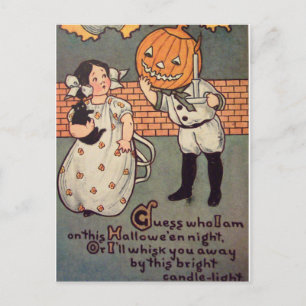Carte Postale Garçon Citrouille (Carte de Halloween Vintage)