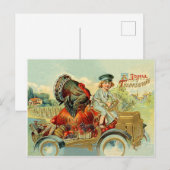 Carte Postale Garçon conduisez une dinde sur une voiture classiq (Devant / Derrière)