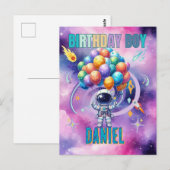 Carte Postale Garçon d'anniversaire astronaute de l'espace extra (Devant / Derrière)