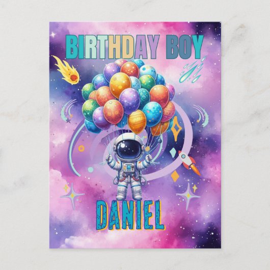 Carte Postale Garçon d'anniversaire astronaute de l'espace extra (Devant)