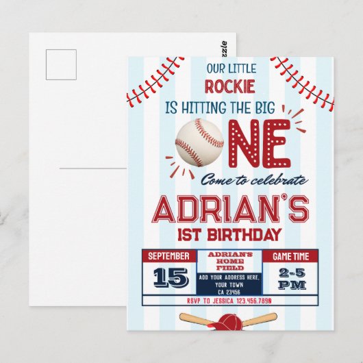 Carte Postale Garçon d'anniversaire de baseball (Devant / Derrière)