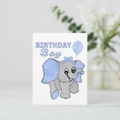 Carte Postale Garçon d'anniversaire éléphant bébé bleu (Debout devant)