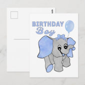 Carte Postale Garçon d'anniversaire éléphant bébé bleu (Devant / Derrière)