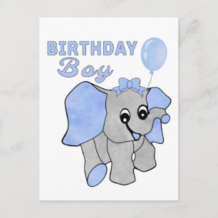 Carte Postale Garçon d'anniversaire éléphant bébé bleu 