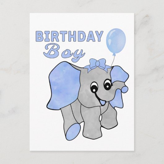Carte Postale Garçon d'anniversaire éléphant bébé bleu (Devant)