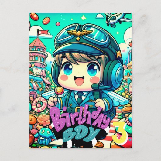 Carte Postale Garçon d'anniversaire pilote mignon (Devant)