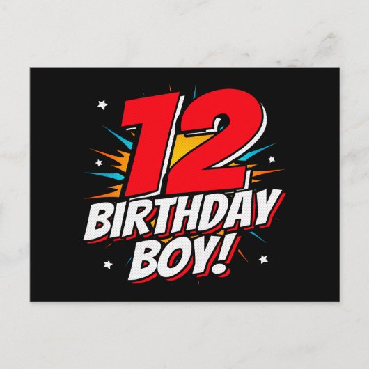 Carte Postale Garçon de 12 ans super-héros Anniversaire 12e anni (Devant)