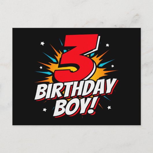 Carte Postale Garçon de 3 ans Anniversaire de super-héros 3ème A (Devant)