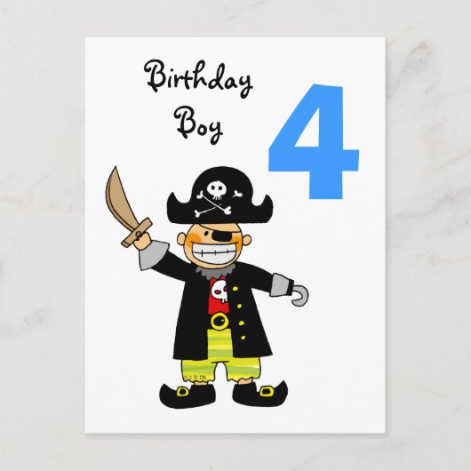 Carte Postale garçon de pirate de 4 ans (Devant)