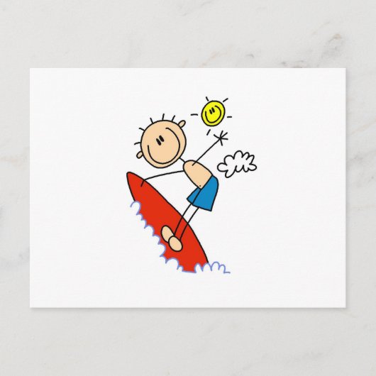 Carte Postale Garçon de surf en bonhomme allumette (Devant)
