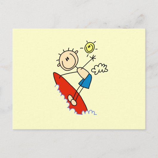 Carte Postale Garçon de surf en bonhomme allumette (Devant)