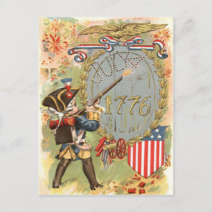 Carte Postale Garçon drapeau américain feux d'artifice 4 juillet