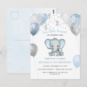 Carte Postale Garçon Éléphant Ballons 1er Anniversaire (Devant / Derrière)