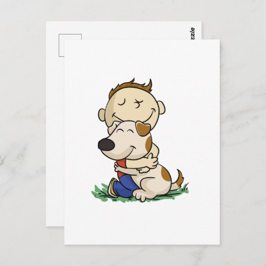 Carte Postale Garçon embrassant son chien avec amour | choisir l (Devant / Derrière)