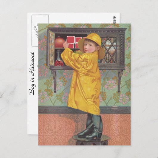 Carte Postale Garçon en Raincoat (Devant / Derrière)