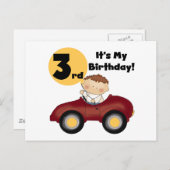 Carte Postale Garçon en voiture rouge 3e anniversaire T-shirts e (Devant / Derrière)