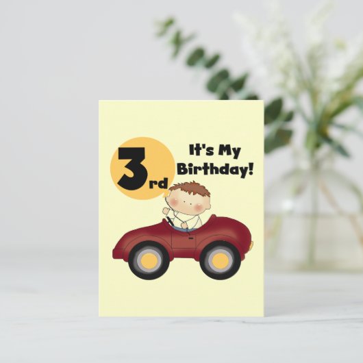 Carte Postale Garçon en voiture rouge 3e anniversaire T-shirts e (Debout devant)
