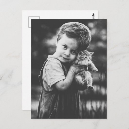 Carte Postale Garçon et chaton (Devant / Derrière)