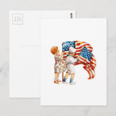 Carte Postale Garçon et fille agitant des drapeaux (Devant / Derrière)