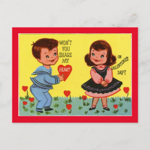 Carte Postale Garçon Et Fille Rétro De La Saint-Valentin