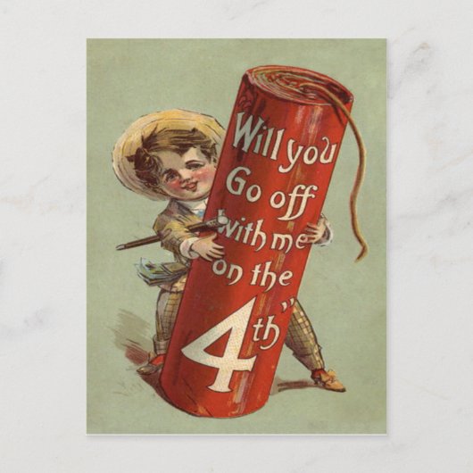 Carte Postale Garçon Feu d'artifice Pétard Allumette (Devant)