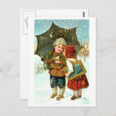 Carte Postale Garçon, fille et parapluie (Devant / Derrière)