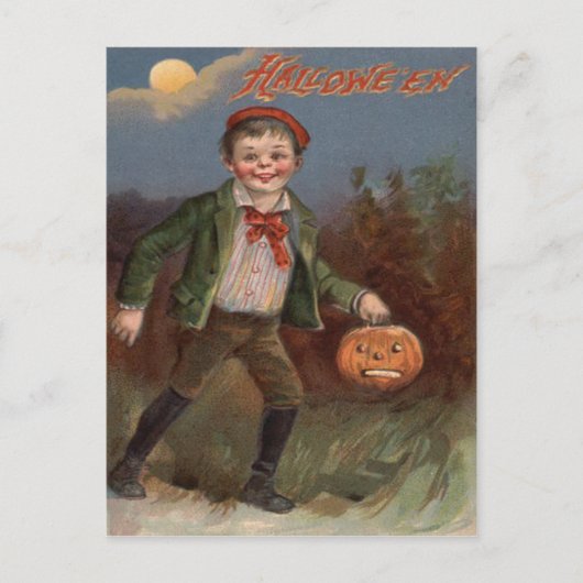 Carte Postale Garçon Jack O Lantern Friandise ou Farce (Devant)