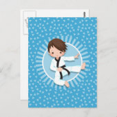 Carte Postale Garçon Karaté Cheveux Bruns Judo Arts Martiaux (Devant / Derrière)