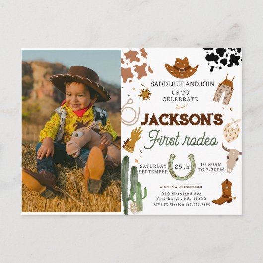 Carte Postale Garçon Ma Première Fête de Rodeo photo Cowboy 1er (Devant)