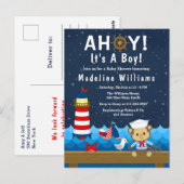 Carte Postale Garçon Marin Singe Rouge et Bleu Marine Baby Showe (Devant / Derrière)