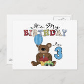 Carte Postale Garçon ours 3e anniversaire Tshirts et cadeaux (Devant / Derrière)