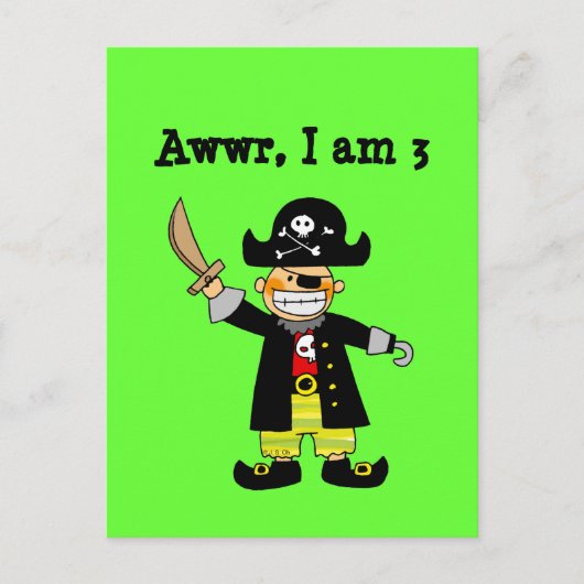 Carte Postale garçon pirate de 3 ans (Devant)