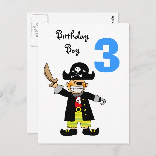 Carte Postale garçon pirate de 3 ans (Devant / Derrière)