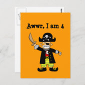 Carte Postale garçon pirate de 4 ans (Devant / Derrière)