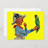 Carte Postale garçon pirate et perroquet (Devant / Derrière)