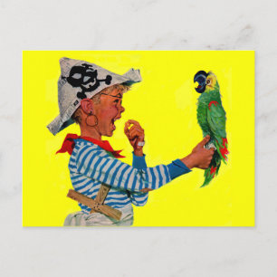 Carte Postale garçon pirate et perroquet