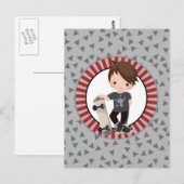 Carte Postale Garçon planche à roulettes cheveux bruns - Gris Ro (Devant / Derrière)