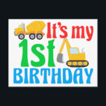 Carte Postale Garçon pour son 1er anniversaire Véhicule de const<br><div class="desc">Invitation de carte postale personnalisée de véhicule de construction cool pour le 1er anniversaire d'un bébé qui aime les voitures et les camions. Conception de pelle et de camion à benne pour un enfant qui aime les véhicules. Utilisez ces cartes pour inviter d'autres enfants à une fête pour un enfant...</div>