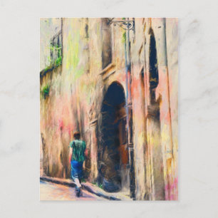 Carte Postale Garçon Promenade Dans La Rue Française