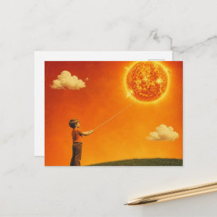 Carte Postale Garçon Rétro Lasso Le Soleil Art Surréaliste